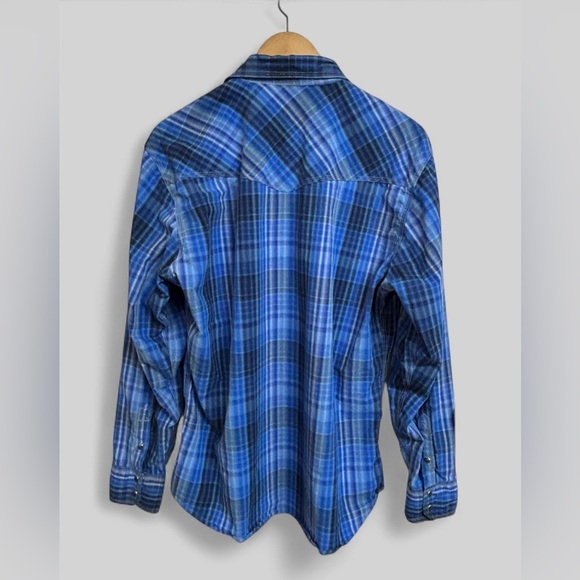 Wrangler Men's 20X Western Snap Shirt Blue Plaid Size Large - Picture 4 of 6